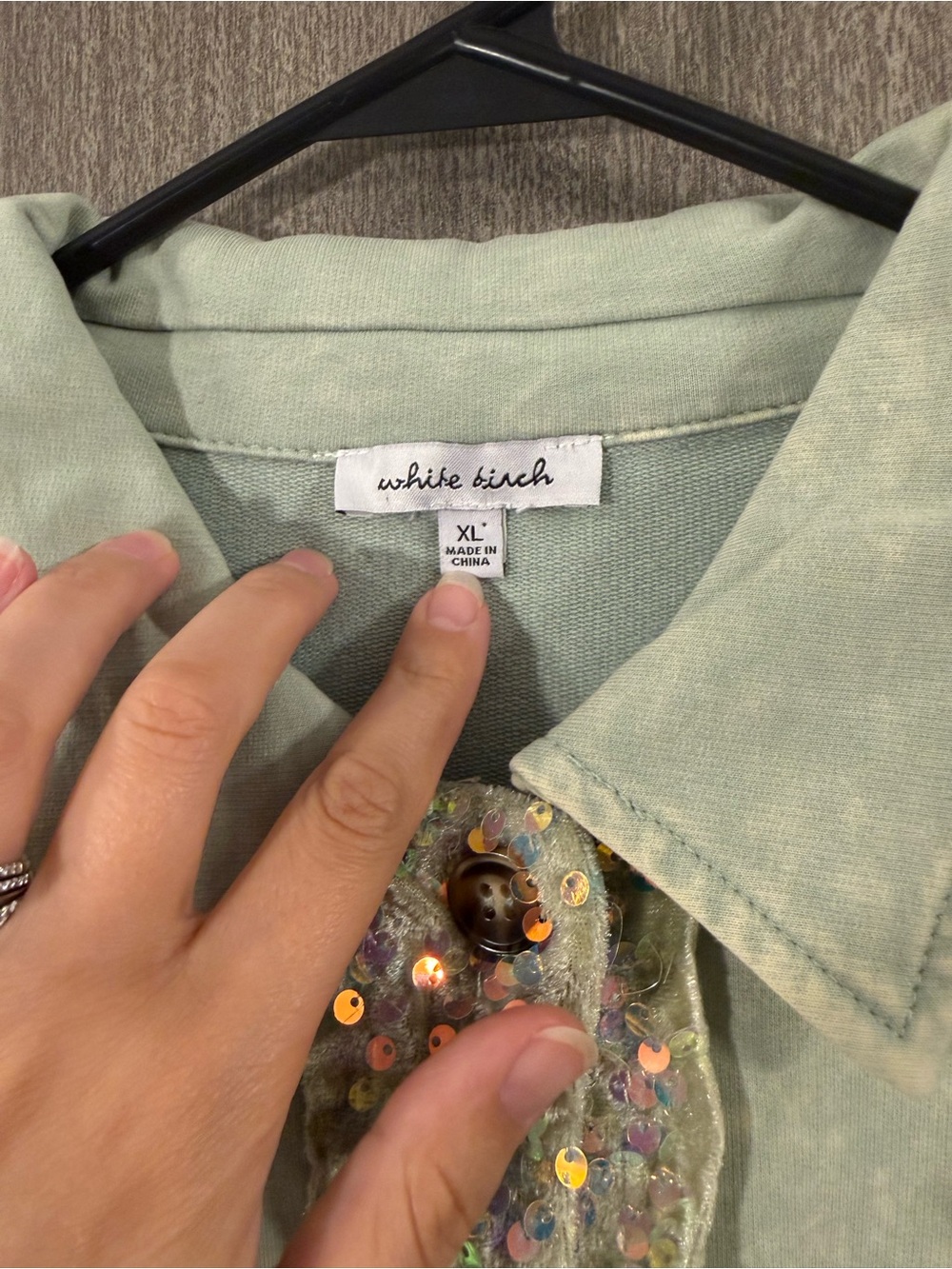 White birch Mint Green Sequin-Trim Shirt Jacket - Picture 6 of 8